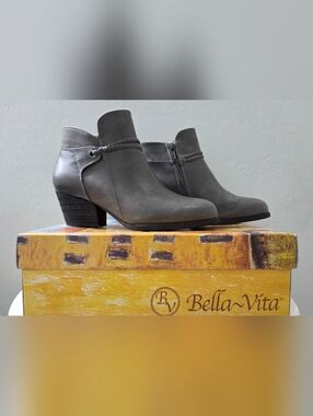 Bella Vita Gray Braided Strap Ankle Booties